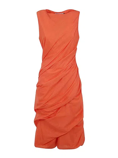 Issey Miyake Twining Midi Dress Clothing In Orange