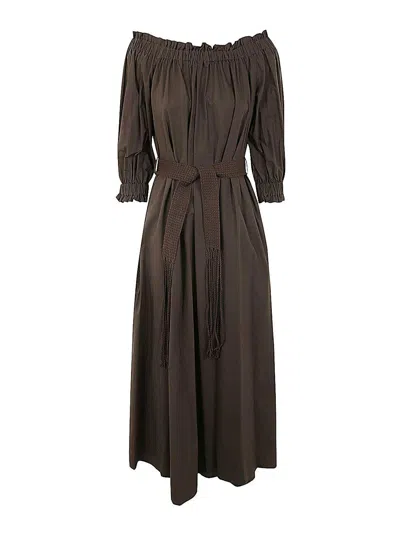 P.a.r.o.s.h Off The Shoulder Long Dress In Brown