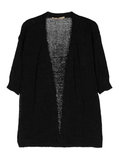 Nuur Short-sleeve Open-knit Cardigan In Black
