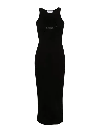 Blumarine Racerback Fine-ribbed Maxi Dress In Black