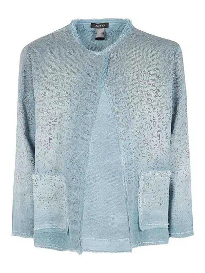 Avant Toi Round Neck Micro Mat Stitch Jacket With Studs And Rhinestones Clothing In Blue