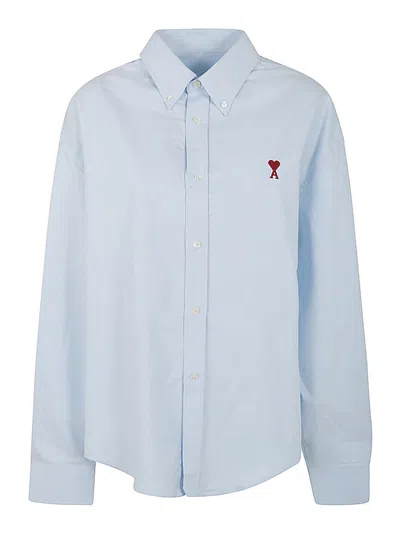 Ami Alexandre Mattiussi Ami De Coeur Boxy Fit Cotton Shirt In Blue