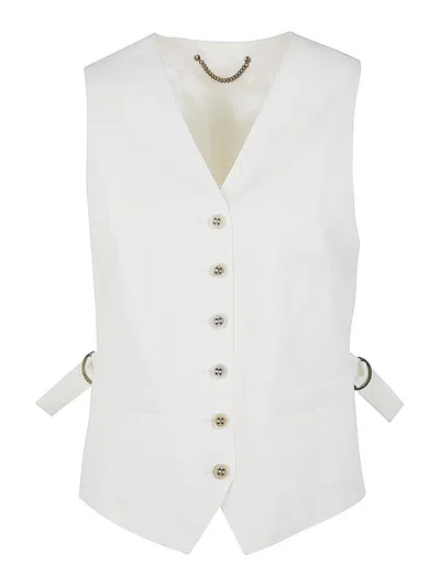 Golden Goose Virgin Wool Blend Waistcoat With Logoed Buckles And Lateral Straps In White