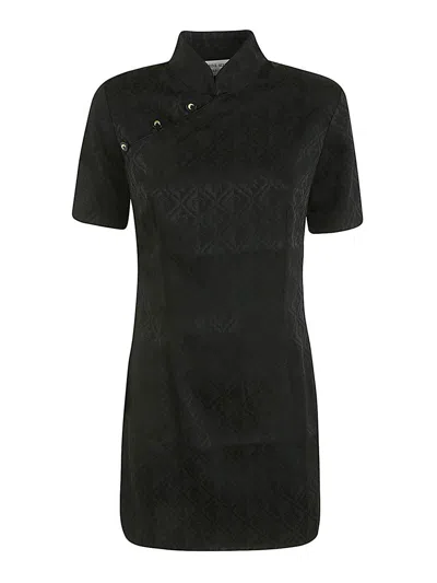 Marine Serre Jacquard Viscose Mini Dress Clothing In Black