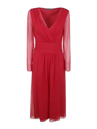 Alberta Ferretti Long Sleeve Elegant Dress Clothing In Red