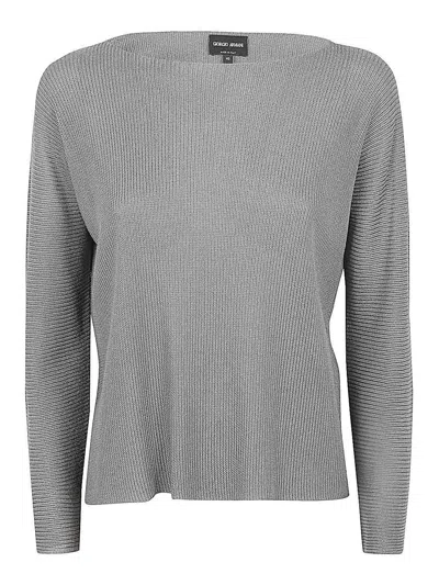 Giorgio Armani Long Sleeves Boat Neck Jumper Clothing In Grey