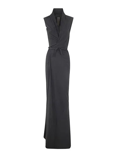 Rick Owens Sleeveless Long Wrap Gown Dress Clothing In Black
