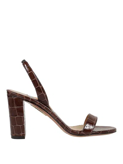Aquazzura So Nude 85 Croc-effect Glossed-leather Slingback Sandals In Brown