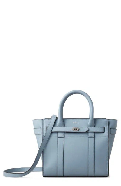 Mulberry Mini Zipped Bayswater Leather Tote In Poplin Blue