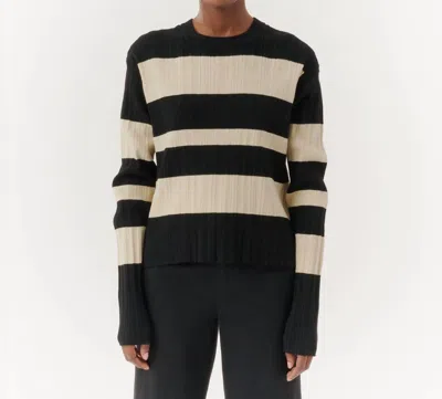 Atm Anthony Thomas Melillo Viscose Striped Long Sleeve Sweater In Linen/black In Multi