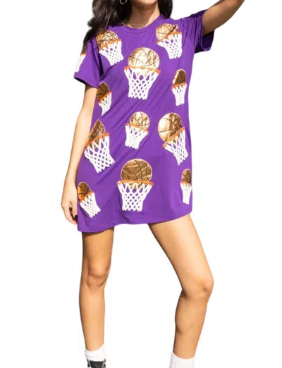 Queen Of Sparkles Basketball Hoop Tee Dress In Purple