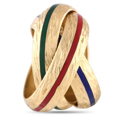 Pre-owned Hermes Vintage 18k Yellow Gold Trinity Enamel Band Ring He01-042524