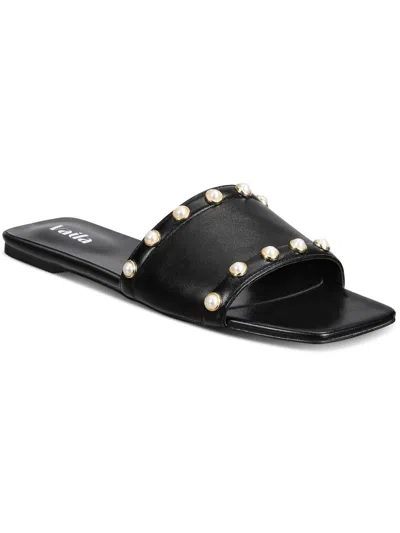 Vaila Dana Womens Faux Leather Slip On Slide Sandals In Black