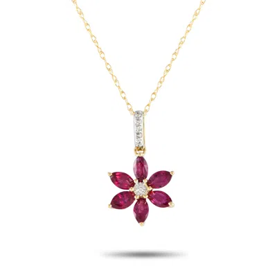 Non Branded Lb Exclusive 14k Yellow Gold 0.01ct Diamond And Ruby Flower Necklace Pd4-16241yru