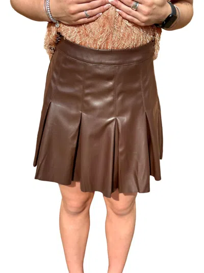 Kori On The Edge Faux Leather Skirt In Chocolate In Gold