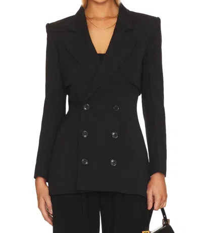 Frame Fitted Storm Flap Blazer In Black