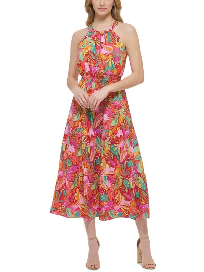 Kensie Womens Floral Halter Midi Dress In Multi