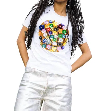Queen Of Sparkles Rainbow Flower Basketball Tee In White