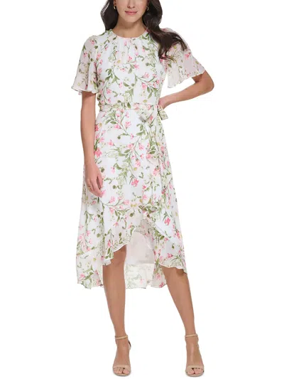 Jessica Howard Womens Floral Print Chiffon Midi Dress In Multi