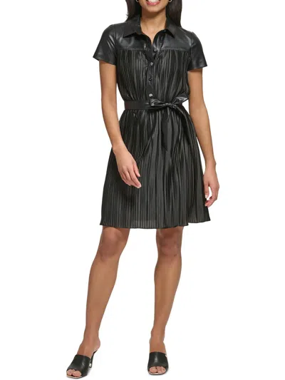 Dkny Womens Gathered Above Knee Fit & Flare Dress In Black