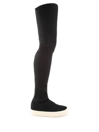 Rick Owens Drkshdw Stretch-knit Over-the-knee Boots In Nero