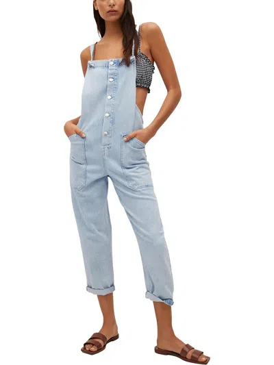 Mng Womens Button Up Light Wash Overall Jeans In Blue