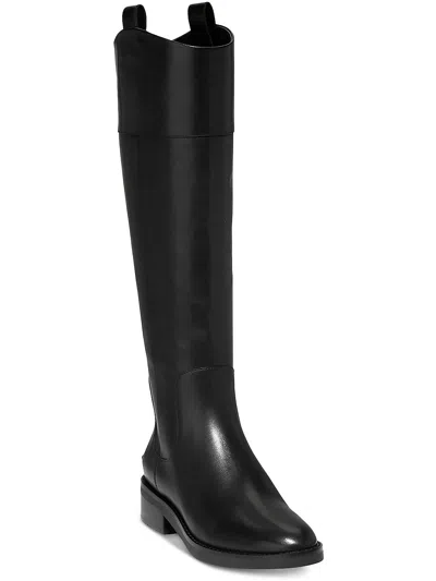 Cole Haan Hampshire Womens Faux Leather Almond Toe Motorcycle Boots In Black