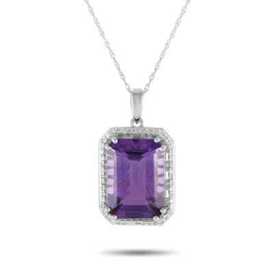 Non Branded Lb Exclusive 14k White Gold 0.20ct Diamond And Amethyst Pendant Necklace Pd4-15513wam