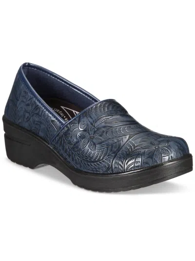 Easy Works By Easy Street Lyndee Womens Faux Leather Flower Edesign Clogs In Blue
