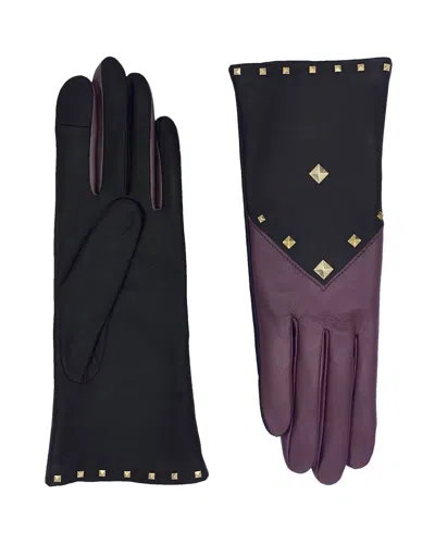 Agnelle Women's Severine Studded Glove In Black/burgundy In Multi
