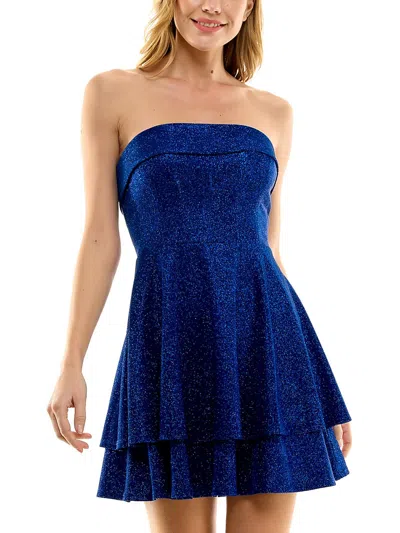 City Studio Juniors Womens Mini Strapless Cocktail And Party Dress In Blue