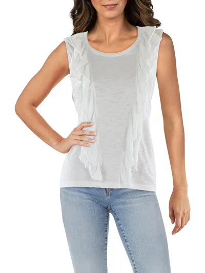 Goldie Womens Cascade Ruffle Burnout Pullover Top In White