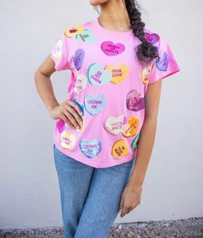 Queen Of Sparkles Candy Heart Tee In Pink