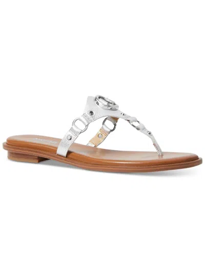 Michael Michael Kors Womens Leather Slip-on Slide Sandals In Silver