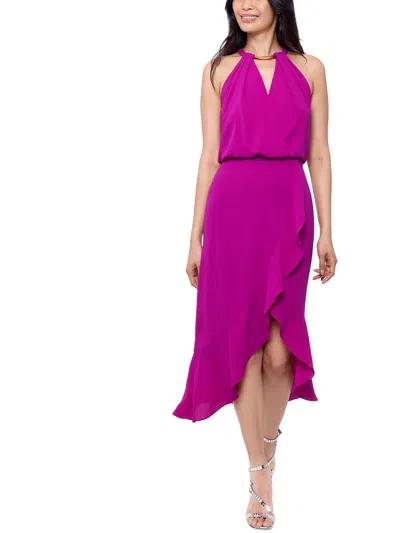 Xscape Women's Crepe Halter-neck High-low Midi Dress In Pink
