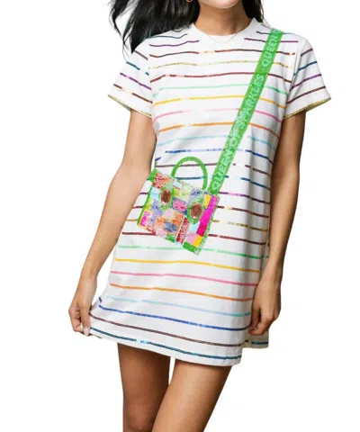 Queen Of Sparkles Crossbody Purse Dress In Rainbow Striped In Multi