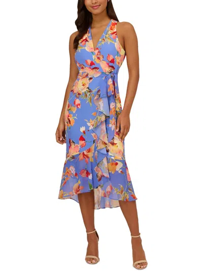 Adrianna Papell Womens Floral Print Jersey Sundress In Blue