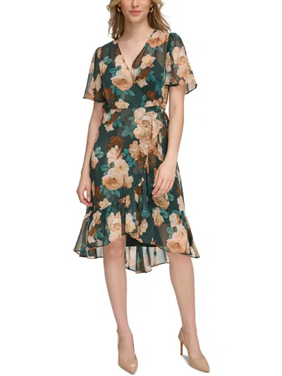 Calvin Klein Womens Faux Wrap Chiffon Wrap Dress In Green