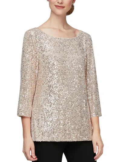 Alex Evenings Womens Sequined Blouse In Grey
