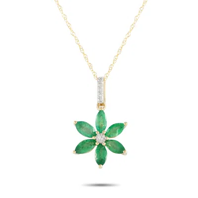 Non Branded Lb Exclusive 14k Yellow Gold 0.01ct Diamond And Emerald Flower Necklace Pd4-16241yem