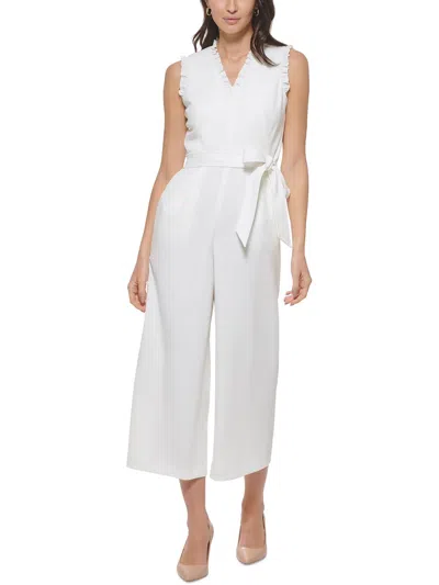 Calvin Klein Womens Ruffled Crepe Jumpsuit In White