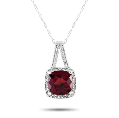 Non Branded Lb Exclusive 14k White Gold 0.12ct Diamond And Garnet Necklace Pd4-16273wga