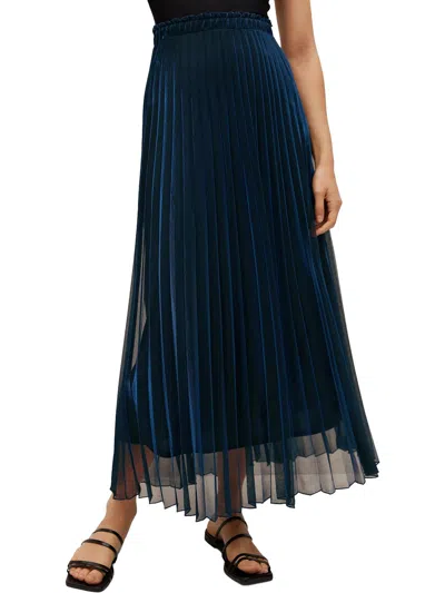 Mng Womens Maxi Metallic Pleated Skirt In Blue