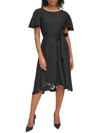 Dkny Womens Burnout Polyester Midi Dress In Black