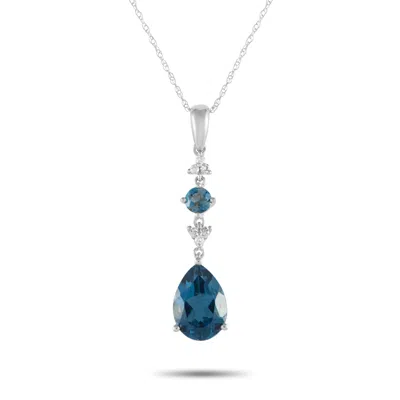 Non Branded Lb Exclusive 14k White Gold 0.05ct Diamond And Blue Topaz Pendant Necklace Pd4-16247wbt