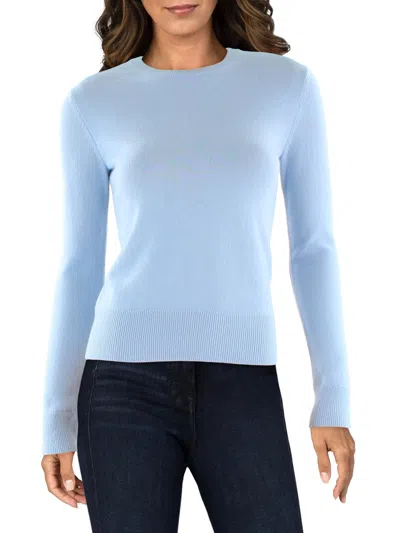Vince Womens Ribbed Trim 100% Cashmere Pullover Sweater In Blue