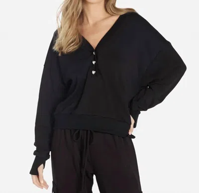 Michael Lauren Hanes Pullover With Heart Buttons In Black