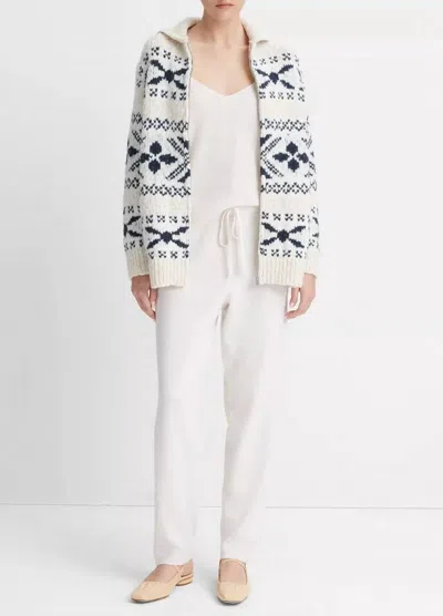 Vince Nordic Fair Isle Cardigan In Light White Sand/washed Coastal Blue In Multi