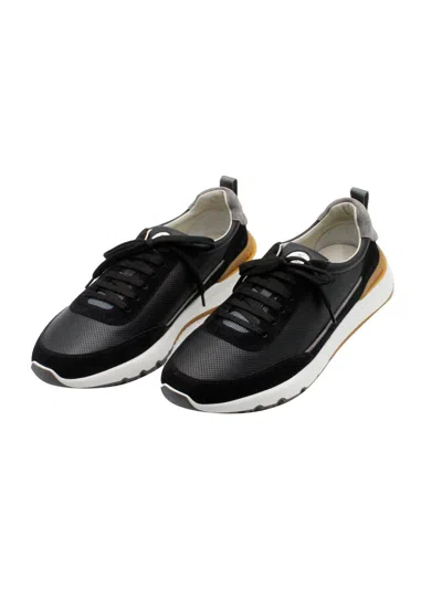 Brunello Cucinelli Trainer Made Of Soft Leather With Suede Finishes And Contrasting Colour Details, Micron Sole In Black