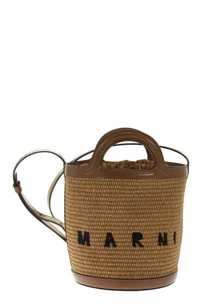 Marni Tropicalia - Raffia And Calfskin Bucket Bag In Raw Sienna